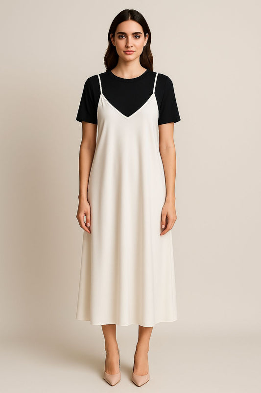 ABITO PANNA CON TSHIRT NERA TENSIONE IN