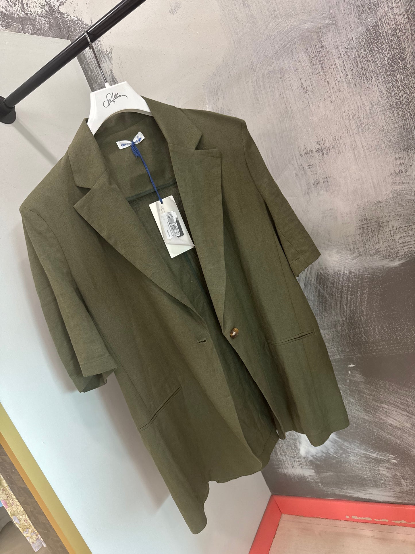 GIACCA VERDE MILITARE IN LINO
