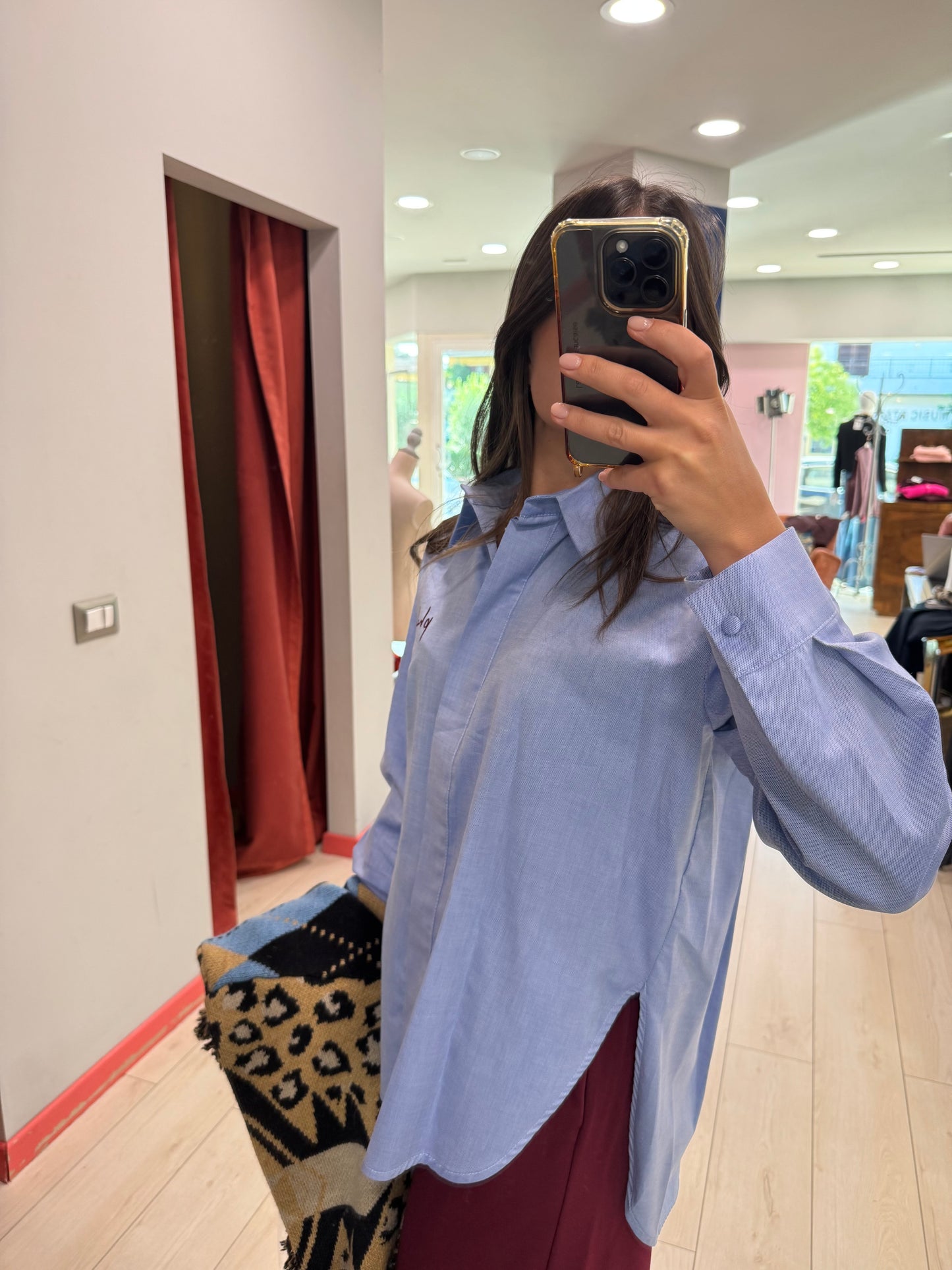 CAMICIA OXFORD CELESTE RICAMO PHILIALOFT