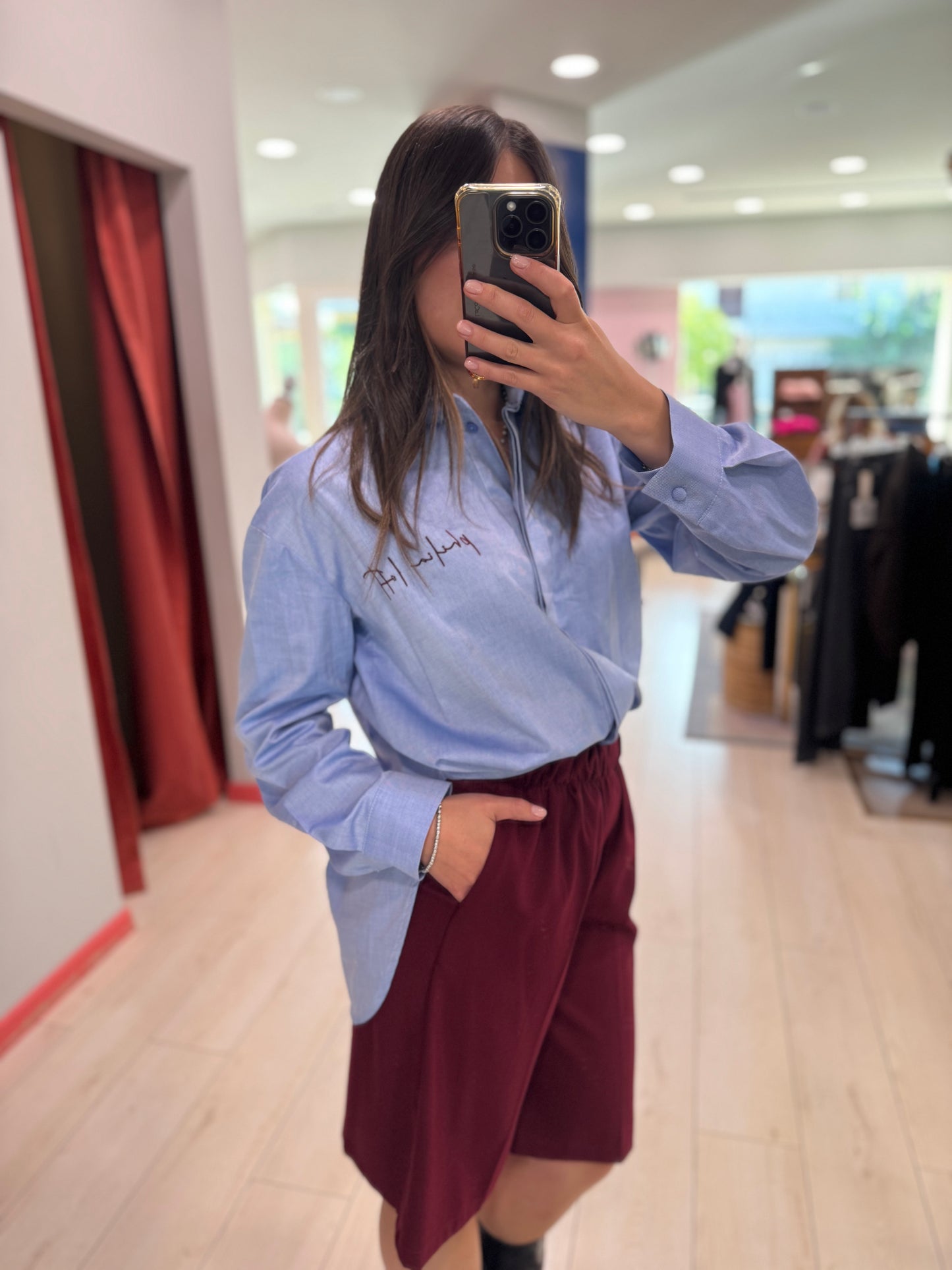 CAMICIA OXFORD CELESTE RICAMO PHILIALOFT