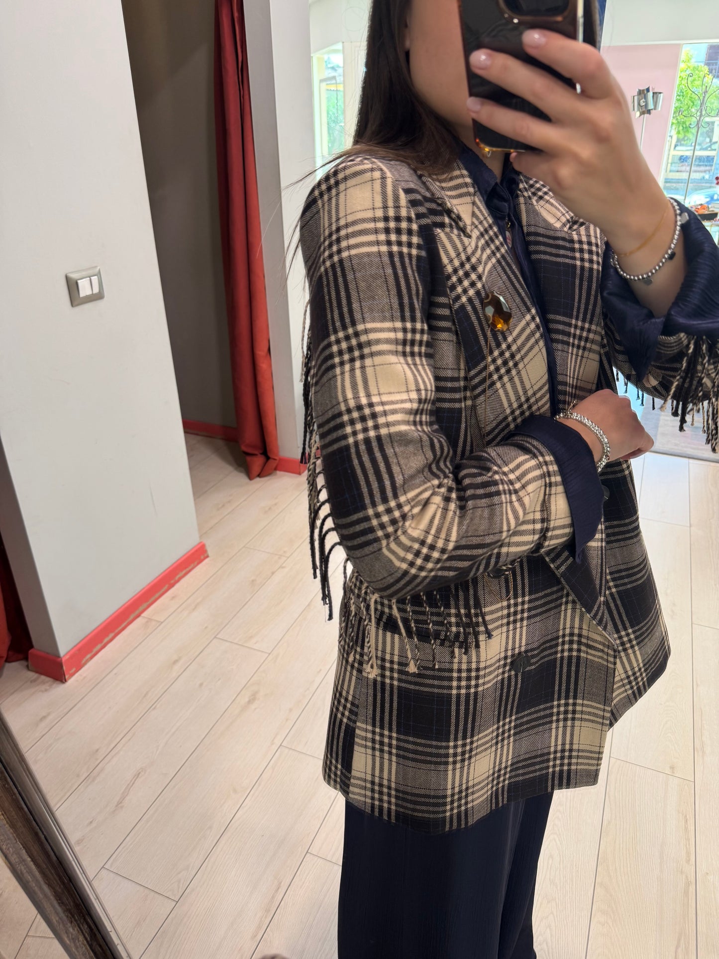 GIACCA CHECK CON FRANGIA SOUVENIR