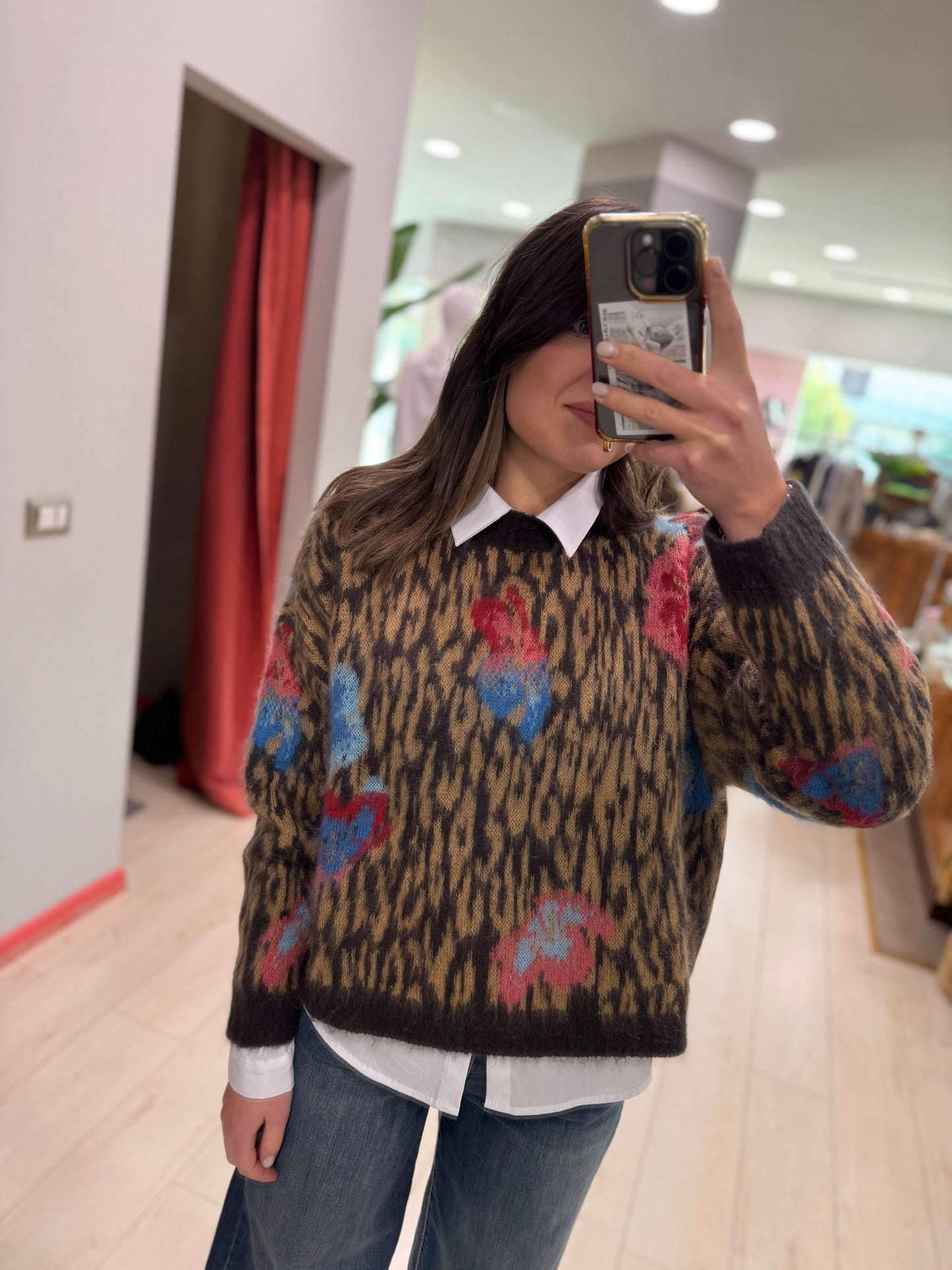 MAGLIA ANIMALIER CON FIORI SOUVENIR