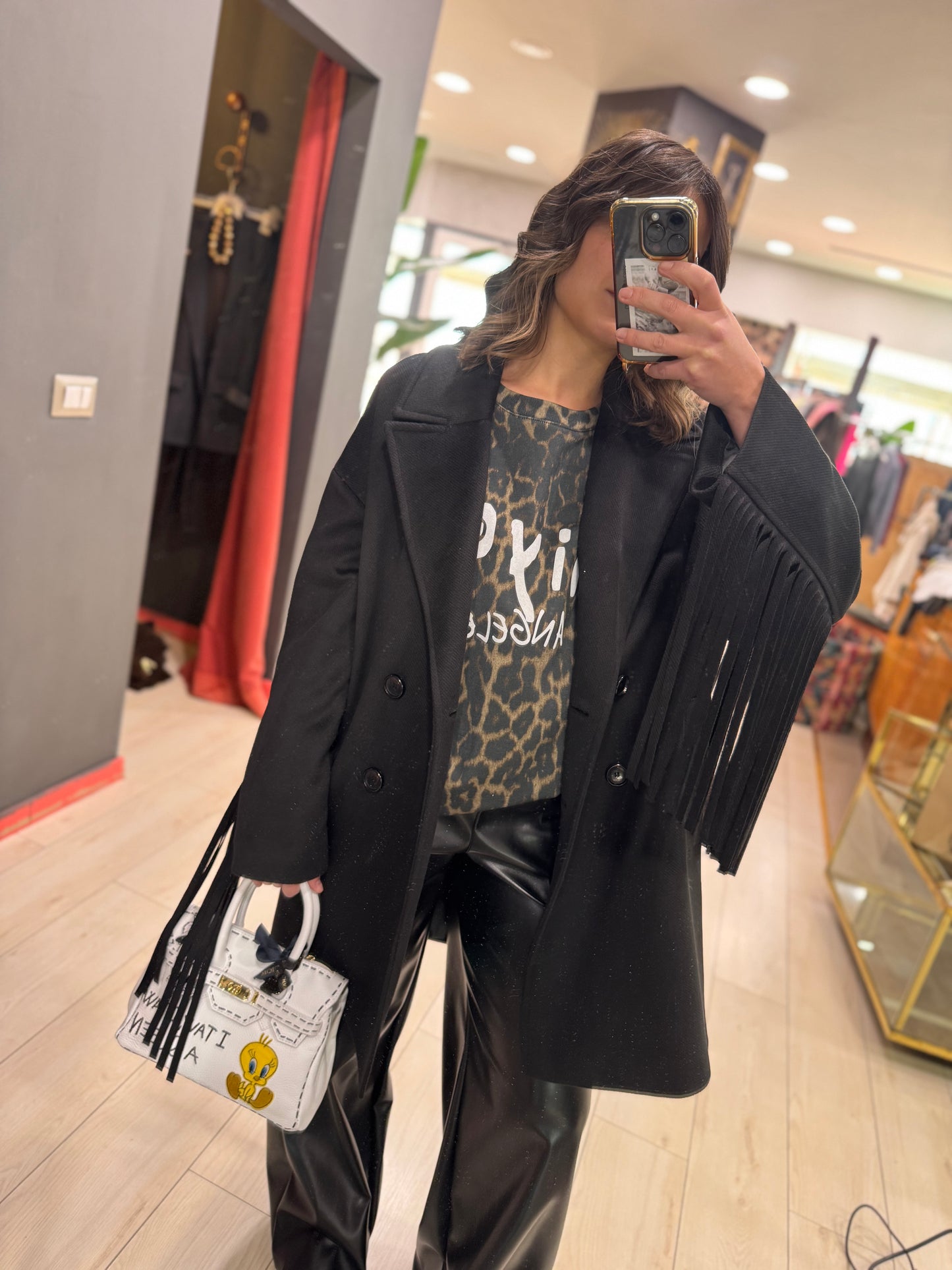 CAPPOTTO NERO FRANGE SOUVENIR