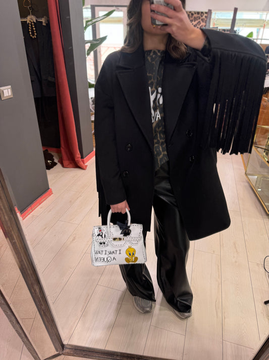 CAPPOTTO NERO FRANGE SOUVENIR