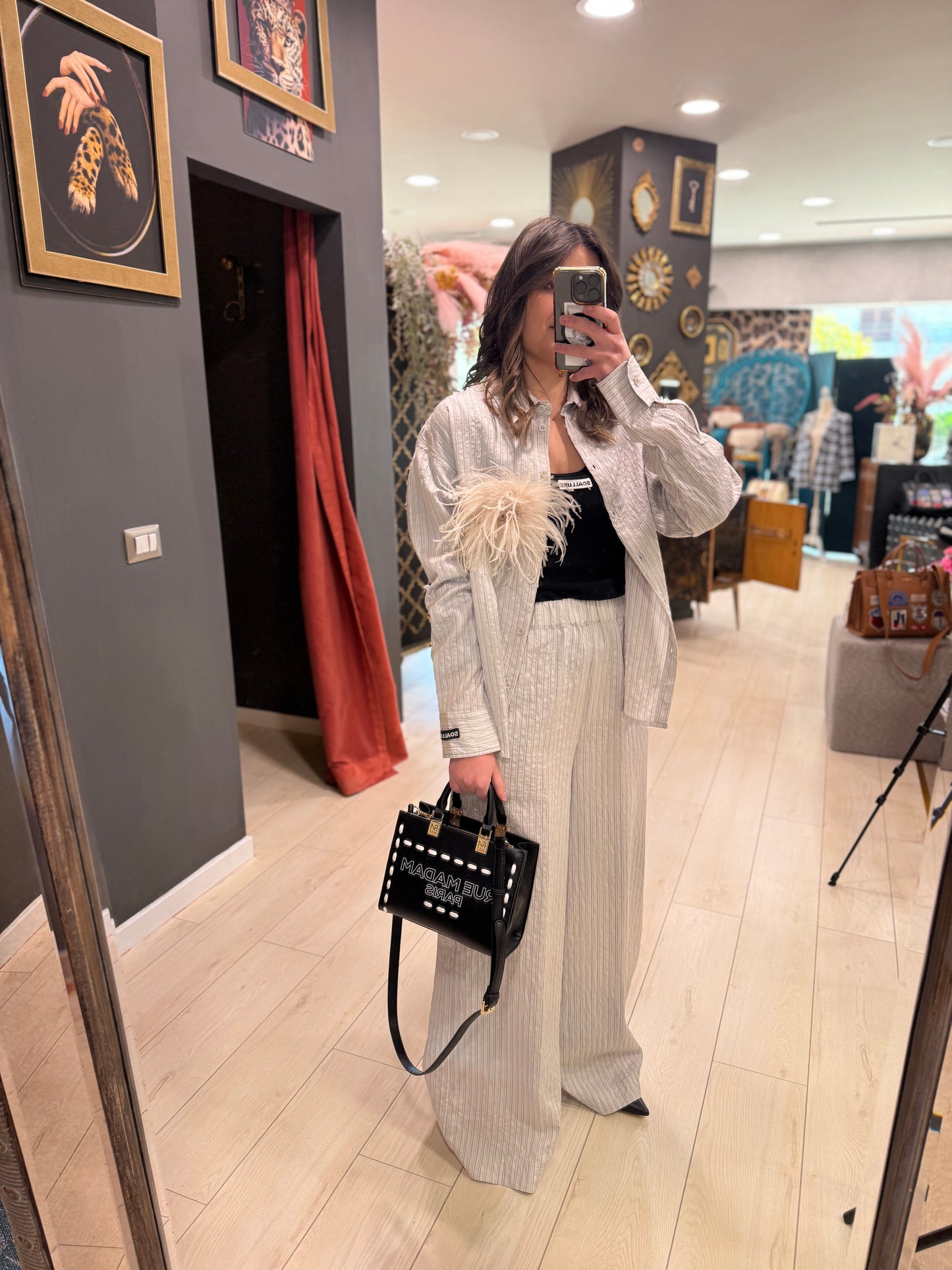 PANTALONI PALAZZO IN MODAL A RIGHE SOALLURE