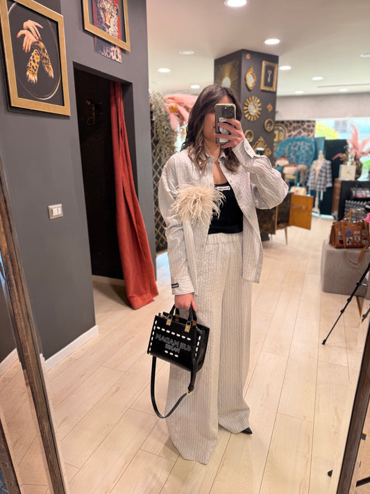 PANTALONI PALAZZO IN MODAL A RIGHE SOALLURE