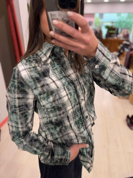 CAMICIA CHECK SFUMATA CON BORCHIE TENSIONE IN