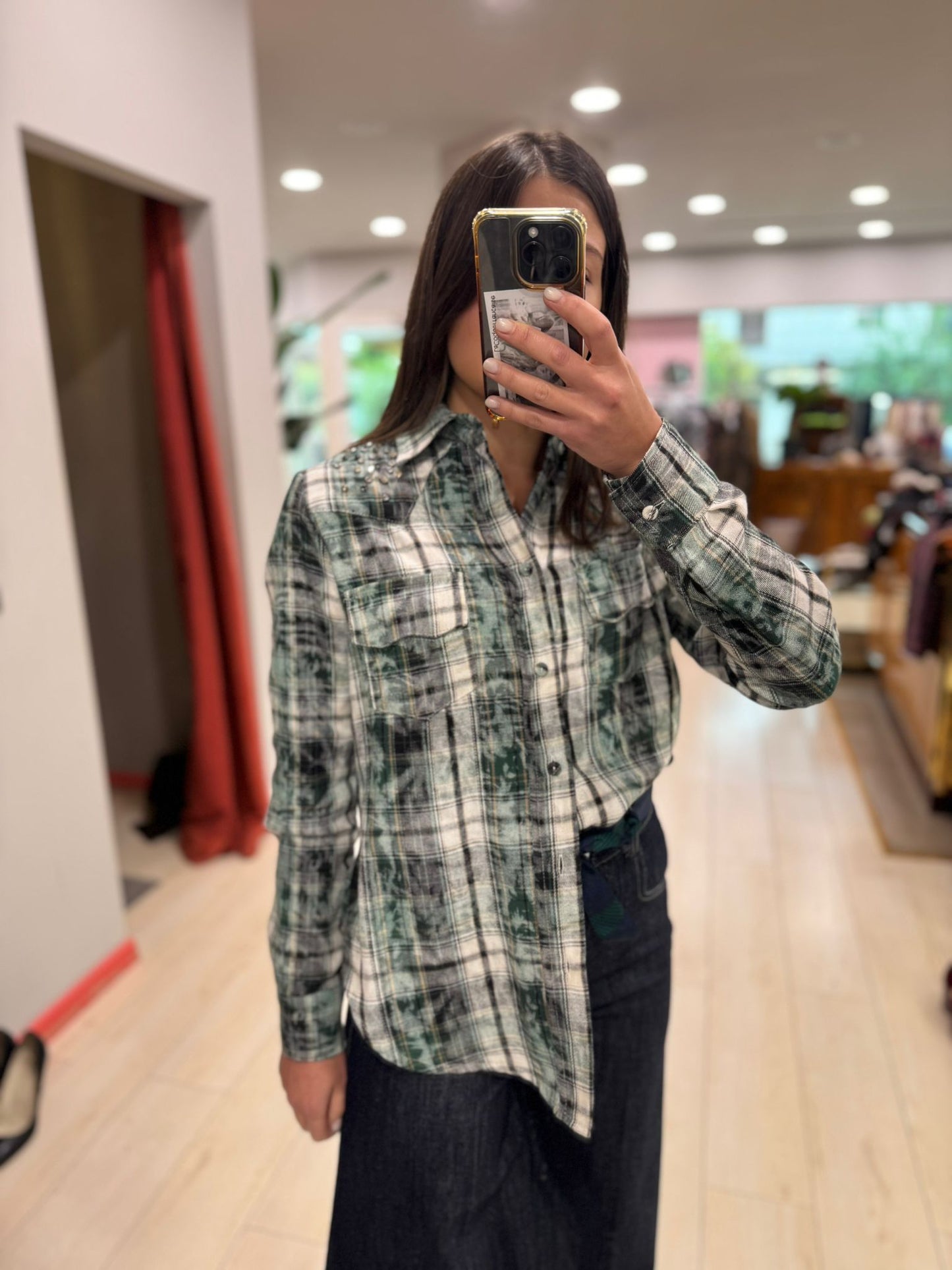 CAMICIA CHECK SFUMATA CON BORCHIE TENSIONE IN